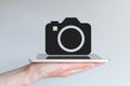 Concept of smartphone or tablet as replacement for digital camera / DSLR. Royalty Free Stock Photo