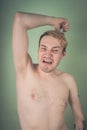 Guy large portrait in hairy armpits Royalty Free Stock Photo