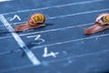 Snails race currency metaphor about Bitcoin against US Dollar Royalty Free Stock Photo