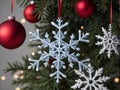 A Snowflaker Ornament On A Christmas Tree. Generative AI Royalty Free Stock Photo