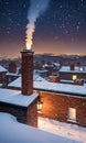 A Snowy Rooftop With A Chimney Adorned With Twinkling Lights, Captured Under A Starlit Sky. Generative AI Royalty Free Stock Photo