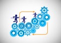 Concept of Software Development Life Cycle, The developer, business analyst, testers and support engineer running on the Cogwheel