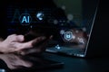 Concept of software, web development, data processing, and programming. Icon of a coding programmer using a computer with program Royalty Free Stock Photo