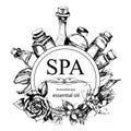 The concept of Spa procedure with flowers, bottles