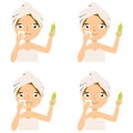 Concept of spa salon. Cartoon Face Girl Skin Care Set