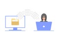 Concept Of Spamming Mailbox, Cyber Crime And Hacker Attack. Cheater In Face Mask Making Spam Mailing. Criminal Typing