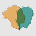 Concept of split personality. two contours and silhouettes of a male and female face Royalty Free Stock Photo