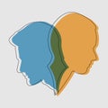 Concept of split personality. two contours and silhouettes of a male and female face Royalty Free Stock Photo