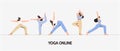 Concept sport in home and fitness. Young woman in different yoga poses. Flat style vector illustration.