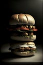 A Stack Of Hamburgers Sitting On Top Of Each Other. Generative AI Royalty Free Stock Photo