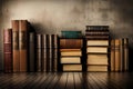 Stack of old books isolated on white, book shelf, book row, dark academia. Generative AI Royalty Free Stock Photo