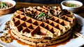 A Stack Of Waffles Sitting On Top Of A White Plate. Generative AI