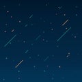 Concept of starry sky in motion design style. Texture of the universe with falling comets. Flat vector illustration. Geometric sha
