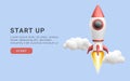 Concept for the start-up page. 3d rocket flying into space. Vector illustrationq Royalty Free Stock Photo
