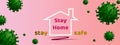 Concept stay at home and stay safe,social distancing and quarantine,coronavirus covid 19 icon with home symbol on isolated pastel Royalty Free Stock Photo