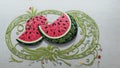 Stitched Sweetness Watermelon Popsicle for National Watermelon Day.AI Generated