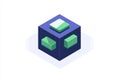 Concept of stock, AI in isometric style, large data sets, computation, supercomputer idea, green blocks, data repository Royalty Free Stock Photo