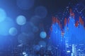 Concept of stock market and fintech forex concept. Blurry blue digital charts over dark blue background. Futuristic financial Royalty Free Stock Photo