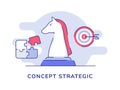 Concept strategic piece chess horse background of puzzle arrow target with flat outline style