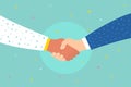 Concept of success deal, happy partnership, greeting shake, casual handshaking agreement. Shaking hands. Royalty Free Stock Photo