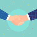 Concept of success deal, happy partnership, greeting shake, casual handshaking agreement. Shaking hands. Royalty Free Stock Photo