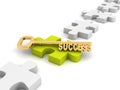 Concept success golden key on green jigsaw puzzle Royalty Free Stock Photo