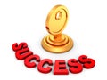 Concept success golden key in keyhole