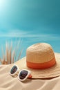 Concept summer holiday Accessories bag straw hat sunglasses 1690444766648 3 Royalty Free Stock Photo