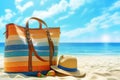 Concept_summer_holiday_Accessories_bag_straw_hat_sunglasses_1690444766648_5 Royalty Free Stock Photo