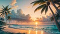 Sunset Glow A Tropical Serenity in an Oil Painting.AI Generated