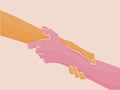 Concept of support and help. Illustration of two right hands holding each other strongly Royalty Free Stock Photo