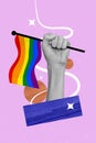 Concept of support lgbt rights in world collage hands holding lesbian gay bisexual transgender symbol multicolor flags