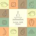 Concept of sushi bar menu with asian dishes elements Royalty Free Stock Photo