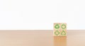 The concept of sustainability or environmental protection. wooden cube with sustainability, environment, green economy, renewable Royalty Free Stock Photo