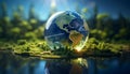 concept of Sustainable energy world 3D with blurry background Royalty Free Stock Photo