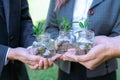 Concept of sustainable money growth investment with glass jar. Gyre Royalty Free Stock Photo