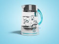 Concept of switching on an electric kettle on stand with boiling water 3d render illustration on blue background with shadow