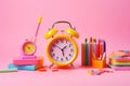 Education background college table clock pen office studying concept pencil school Royalty Free Stock Photo