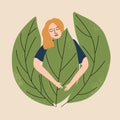 The concept of taking care of yourself, mental health.The girl spends time with herself in nature. Vector illustration in hand