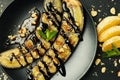 Concept of tasty dessert, grilled banana, close up Royalty Free Stock Photo