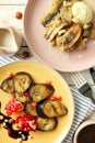 Concept of tasty dessert, grilled banana, top view Royalty Free Stock Photo