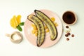 Concept of tasty dessert, grilled banana, top view Royalty Free Stock Photo