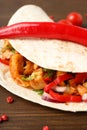 Concept of tasty food with taco close up