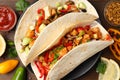 Concept of tasty food with taco close up