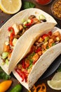 Concept of tasty food with taco close up