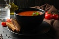 Concept of tasty food with tomato soup, close up Royalty Free Stock Photo