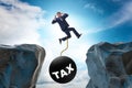 Concept of tax burden with businessman over chasm