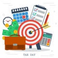 Concept of tax day in flat style, money, calendar Royalty Free Stock Photo