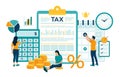 Concept tax payment. Data analysis, paperwork, financial research report and calculation of tax return. Payment of debt.