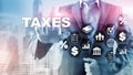 Concept of taxes paid by individuals and corporations such as vat, income and wealth tax. Tax payment. State taxes